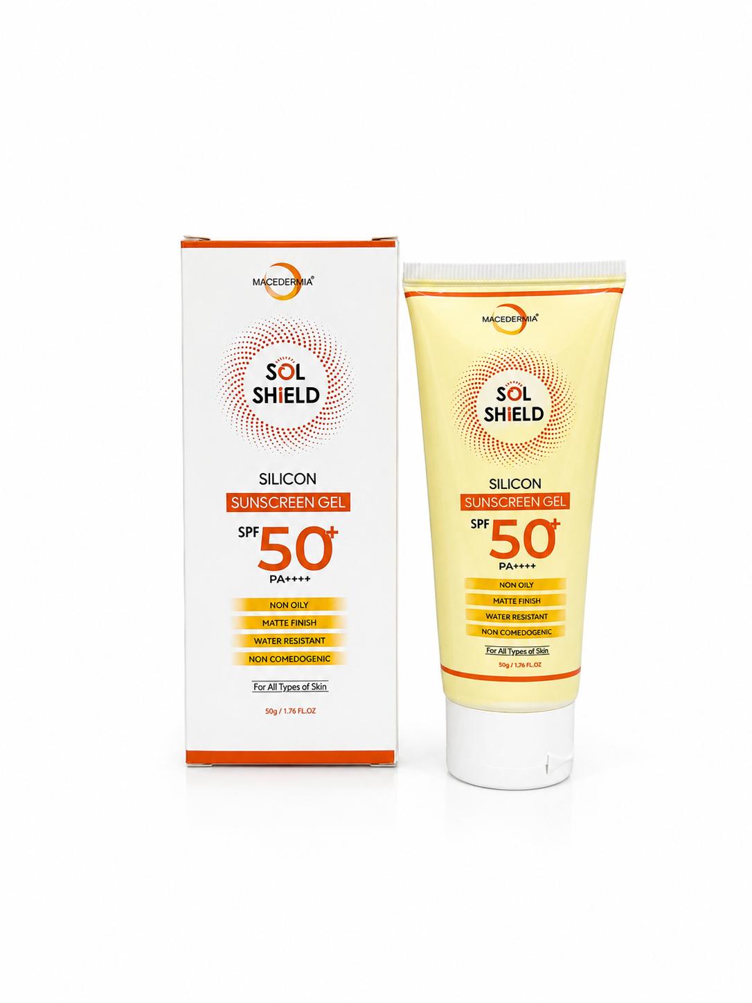 Sol Shield SPF 50+ PA++++ — Silicon sunscreen gel · Matte